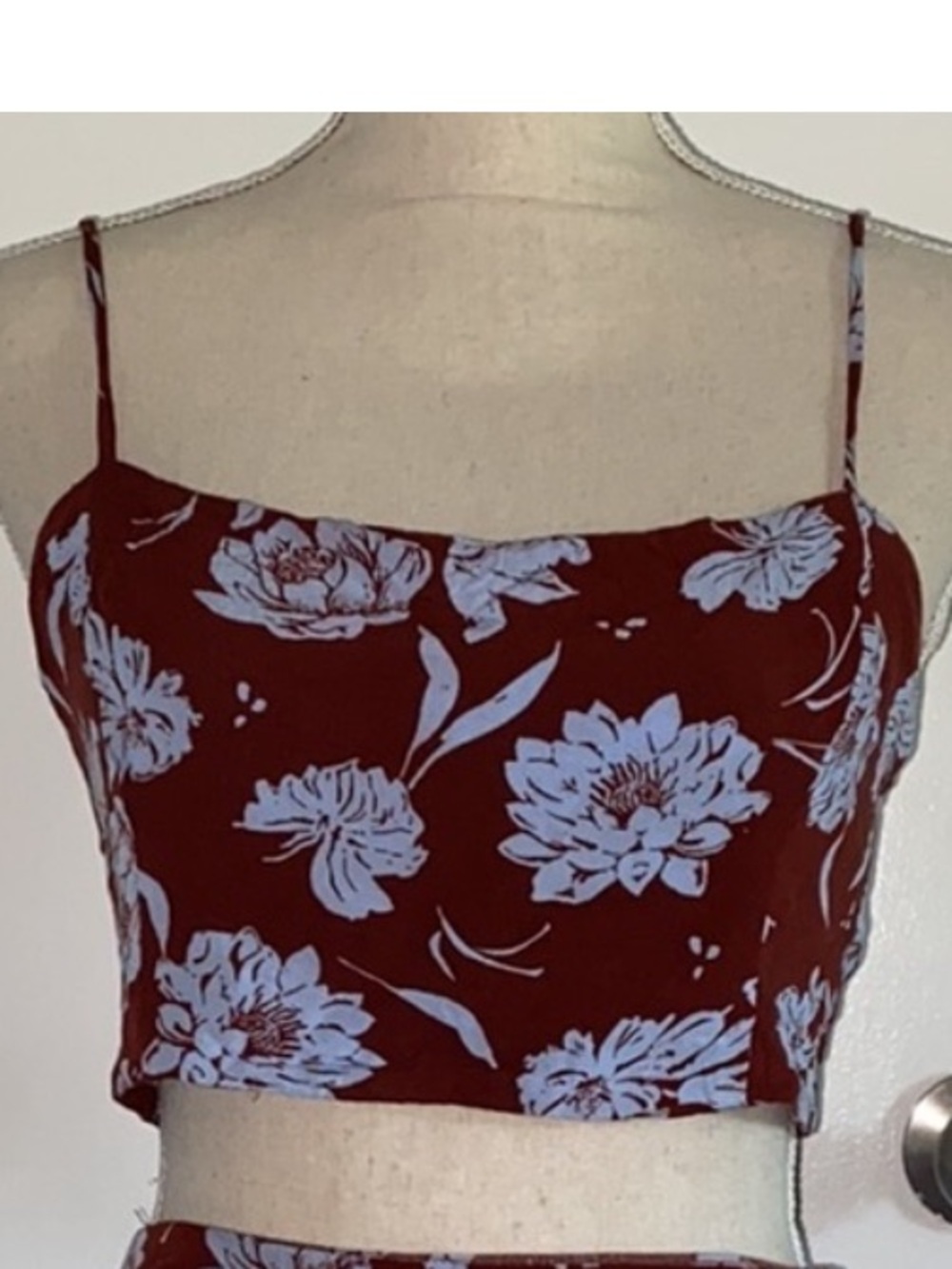 Free People I’ve Got A Feeling Floral Crop Top (Burgundy/Brownish red & Blue)